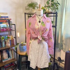 Y2K Lei White 100% Cotton Mini Skirt Flowy Boho Cottage